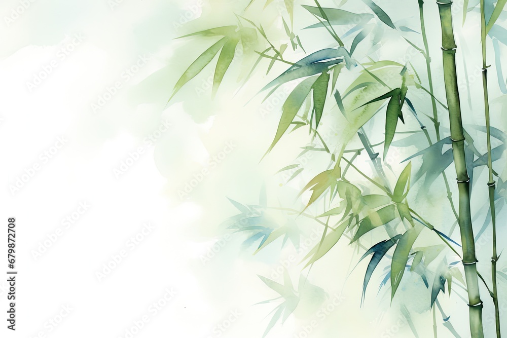 Fototapeta premium watercolor bamboo painting bamboo Background Bamboo watercolor stems and leaves