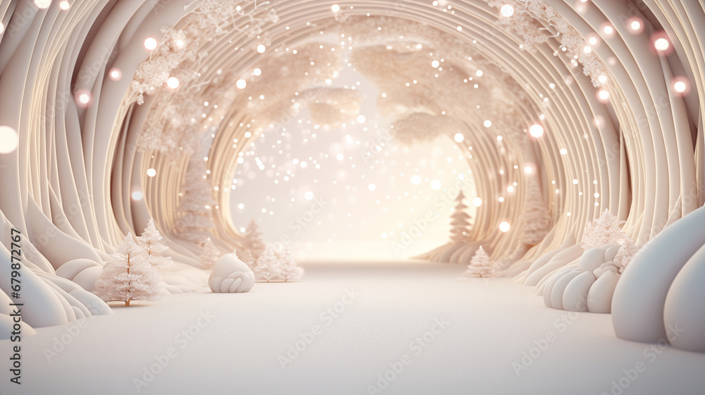 Fototapeta premium Winter background with snowflakes and bokeh. 3d illustration