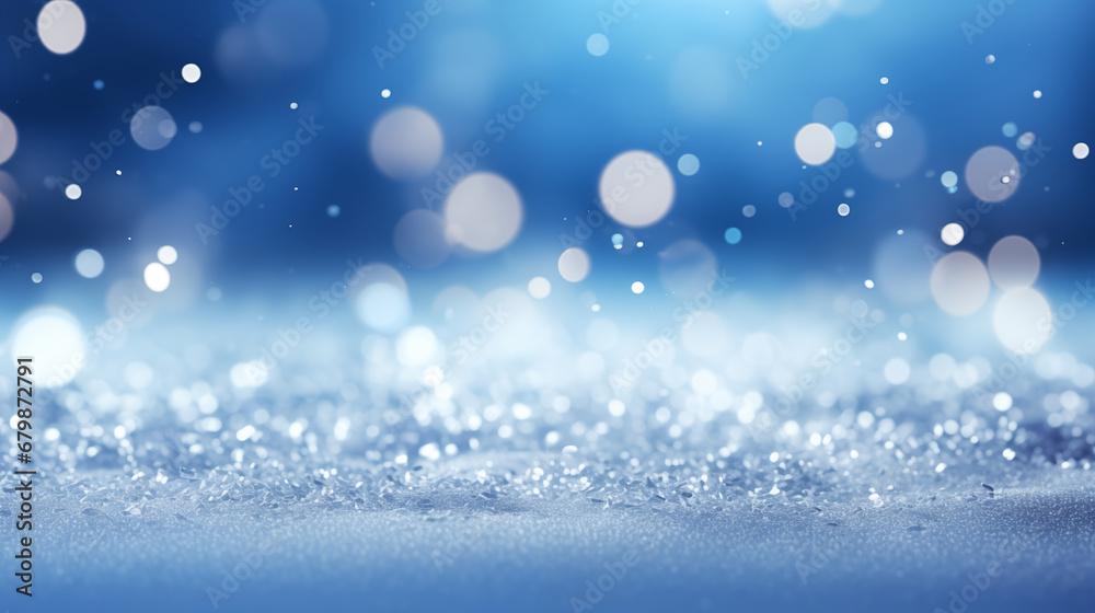 Winter background with snowflakes and bokeh. 3d illustration
