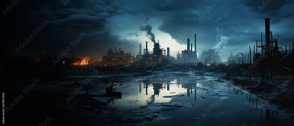 Obraz premium A dark ruined refinery