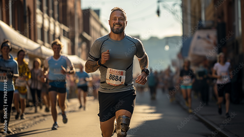 marathon runners running on city street marathon runners running on city street