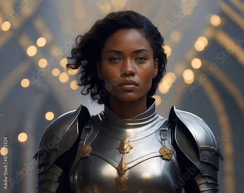 Beautiful black lady in medieval armor photo