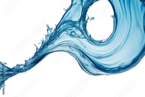 a high quality stock photograph of Blue water swirl splash with little bubbles isolated on clear png background, liquid flowing in form of wave isolated on a white background