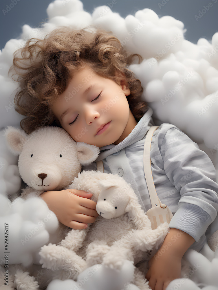 Little child sleeping in clouds for advertising and children's book covers Little child sleeping in clouds for advertising and children's book covers