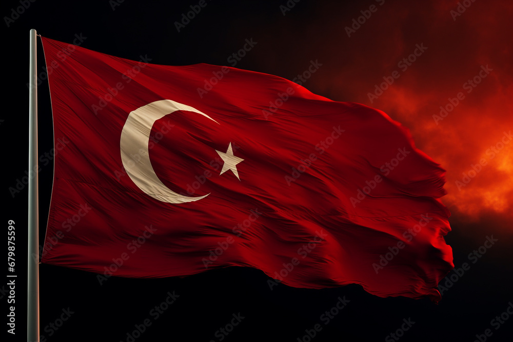 Turkish flag symbol of Republic of Turkey red cloth with a white