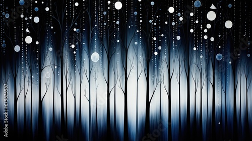 AI-generated illustration of a bright  snowy night in the forest. MidJourney.