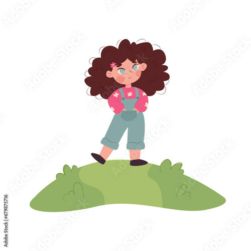 child, girl. Children Protection Day . girl on a walk. girl vector illustration