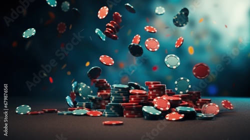 Exciting poker games at an online casino  cards  and chips on the table  gambling experience  winning hands and bets.