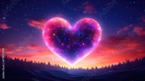 Galaxy cosmic heart background. Bright stars night sky, romantic magic night, love and Valentine’s day card. Abstract Milky Way colorful cosmos illustration with glowing hearts. . © Oksana Smyshliaeva