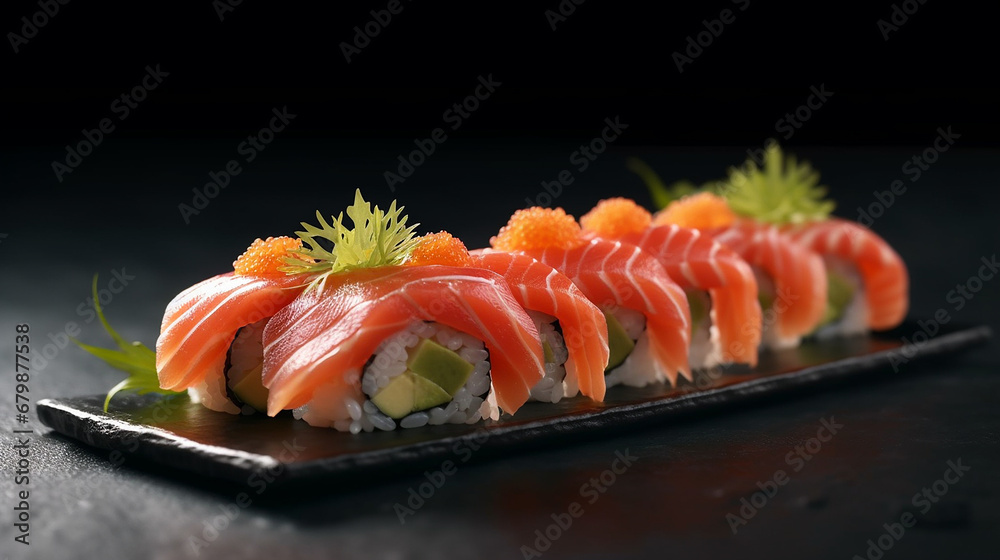 Product shot sushi plating meat rice AI Generated pictures Product shot sushi plating meat rice AI Generated pictures