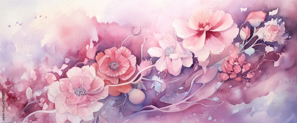 an image of pink floral watercolor painting Generative AI