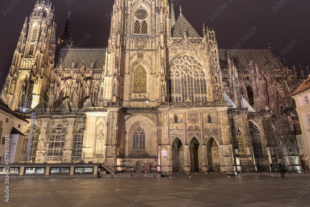 St. Vitus Cathedral at night in Prague, Czech. Long Exposure photo.