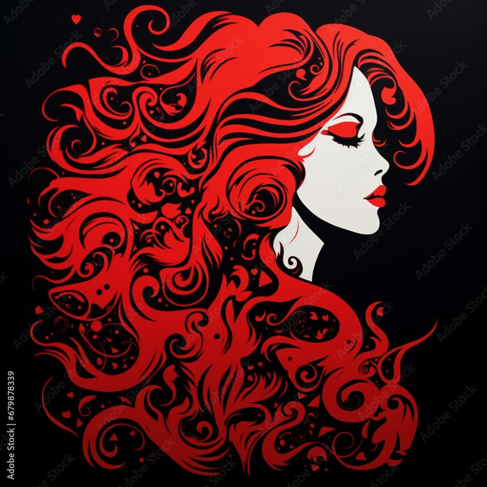 Psychedelic gorgeous red hair girl style silhouette illustration picture AI generated art Psychedelic gorgeous red hair girl style silhouette illustration picture AI generated art