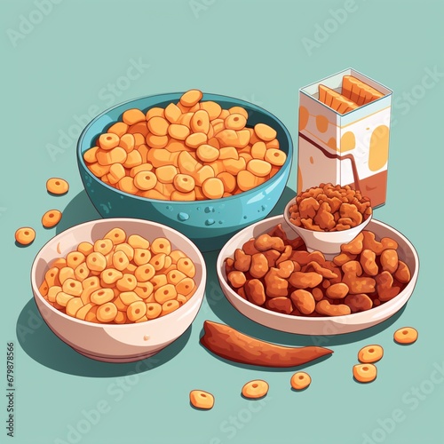 Puffed foodflat corn puffs caramel popcorn illustration picture AI generated art