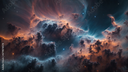 Nebulae with intricate filaments and pillars, sculpted by the forces of stellar winds - AI Generative