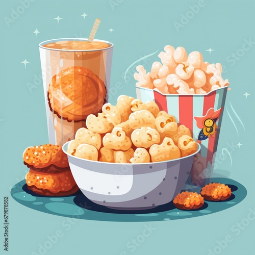 Puffed foodflat corn puffs caramel popcorn illustration picture AI generated art