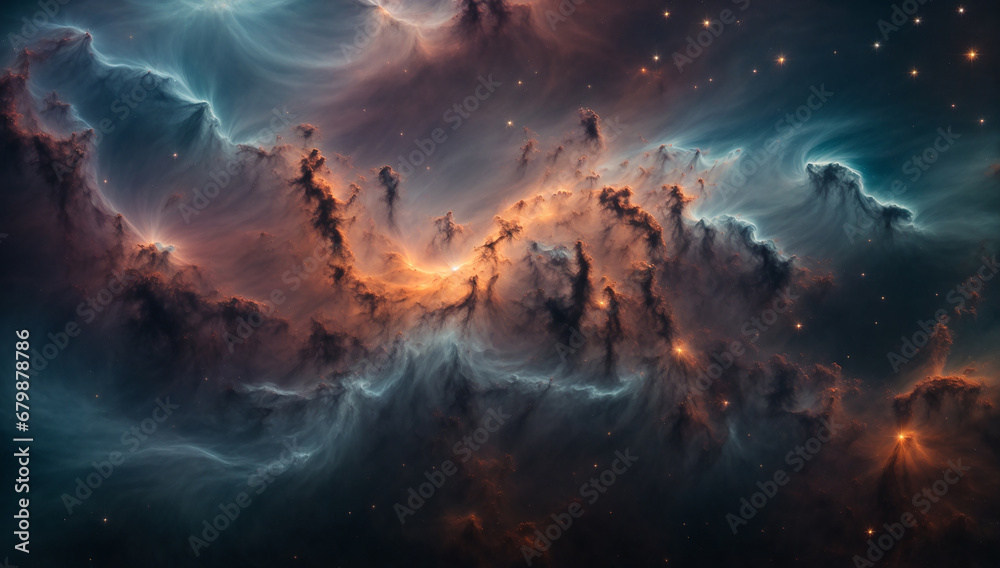 Nebulae with intricate tendrils and filaments, resembling celestial artwork - AI Generative