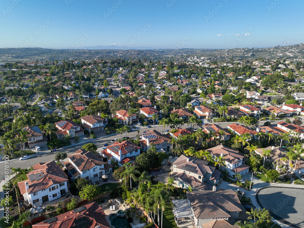 Aerial view of houses in Vista, Carlsbad in North County of San Diego, California. USA - obrazy, fototapety, plakaty 