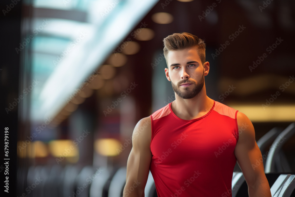Portrait of young smiling muscular man in gym. Healthy lifestyle. sport concept Portrait of young smiling muscular man in gym. Healthy lifestyle. sport concept