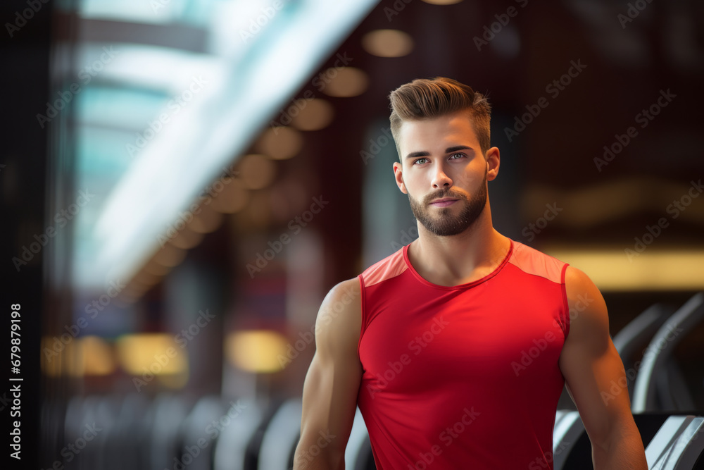 Portrait of young smiling muscular man in gym. Healthy lifestyle. sport concept