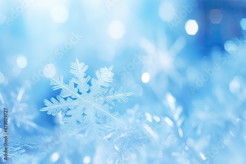 Snowflakes on blue bokeh background. Christmas and new year concept
