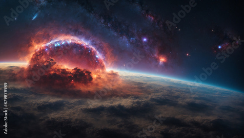 Panoramic view of a distant supernova remnant, expanding into the surrounding space - AI Generative © Being Imaginative