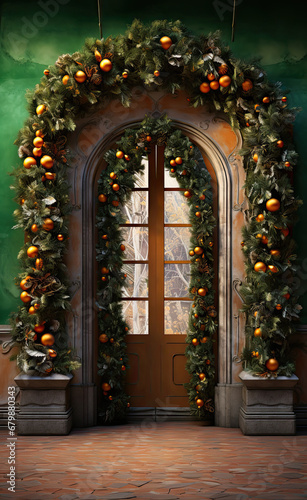 Spain style doors decorated with Christmas tree © zakiroff
