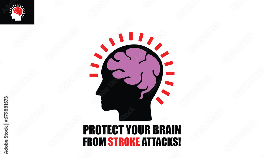 PROTECT YOUR BRAIN FROM STROKE ATTACKS LOGO, silhouette of a man head with brain stroke.