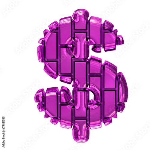 Symbol made of purple vertical bricks