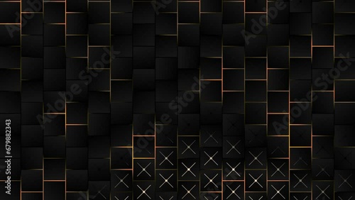 4k Abstract luxury black grey gradient backgrounds with golden lines. Geometric square graphic motion animation. Seamless looped dark backdrop. Simple elegant universal minimal BG