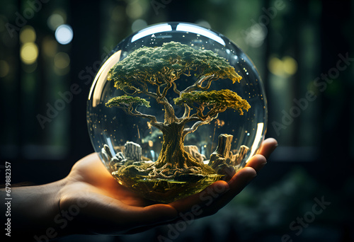 Earth crystal glass globe ball and tree