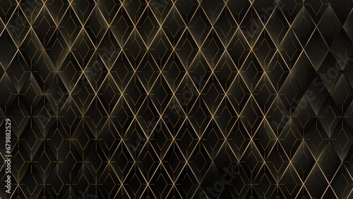 4k Abstract luxury black grey gradient backgrounds with golden lines. Geometric diamond graphic motion animation. Seamless looped dark backdrop. Simple elegant universal minimal BG