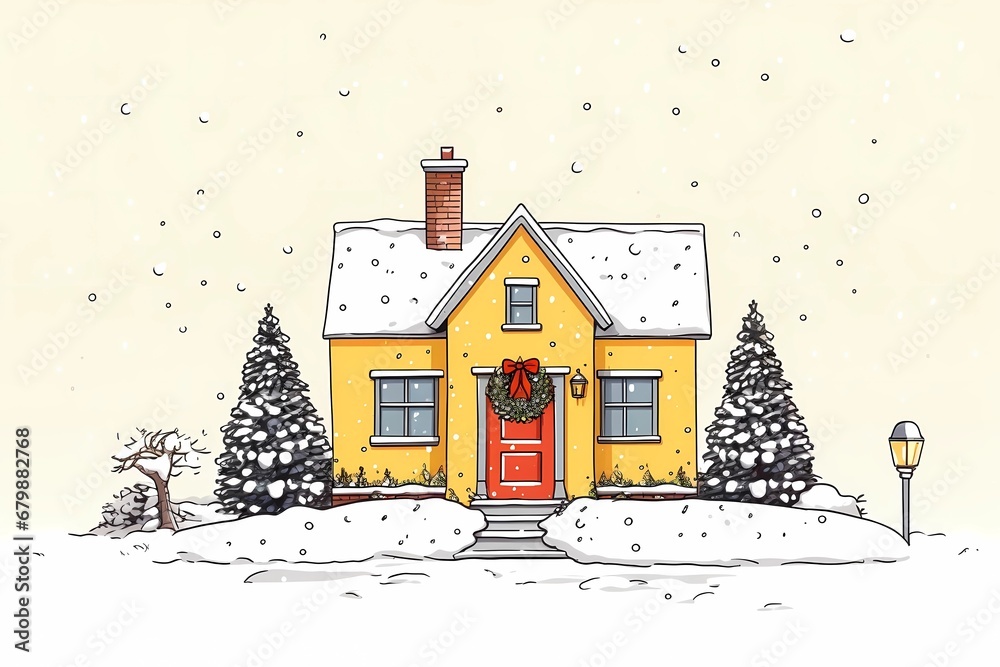 christmas house exterior, christmas decorations, winter desktop background, christmas card