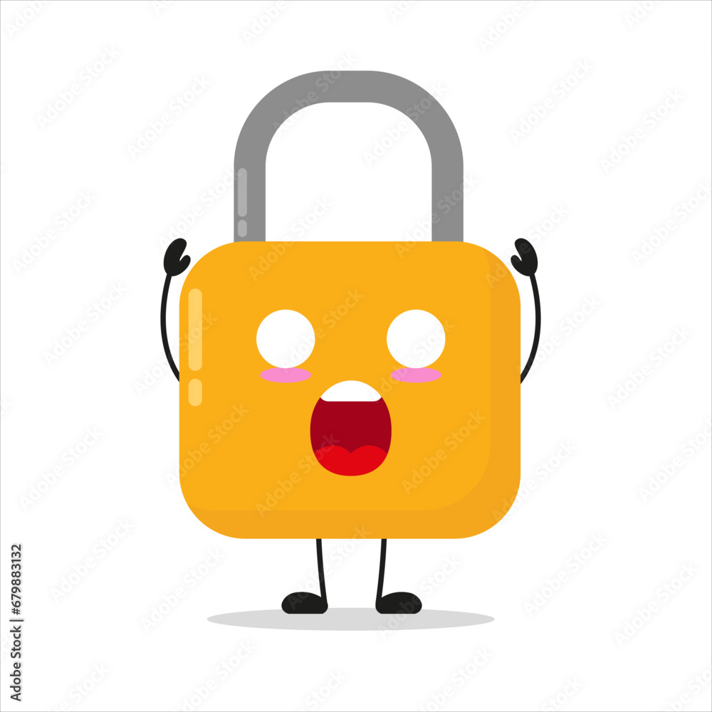 Cute shocked padlock character. Funny lock cartoon emoticon in flat style. closet vector illustration Cute shocked padlock character. Funny lock cartoon emoticon in flat style. closet vector illustration