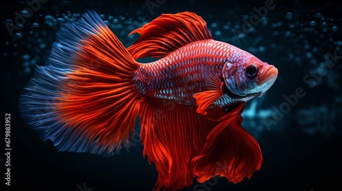 Red betta fish fighter double tail halfmoon black background image AI generated art