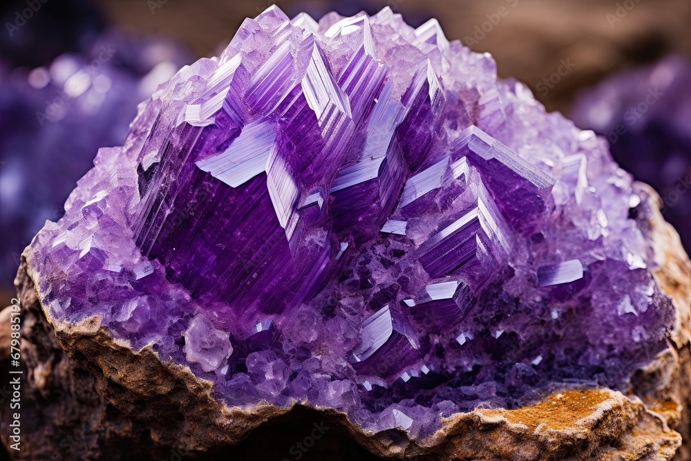 Fototapeta premium Amethyst Geode: Mystical Close-Up Photo Showcasing the Beautiful Amethyst Color