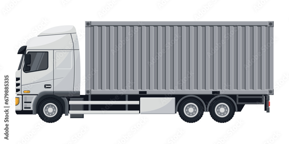 Container truck for export and transport of merchandise. Cargo and shipping logistics. Industrial storage and distribution of products Container truck for export and transport of merchandise. Cargo and shipping logistics. Industrial storage and distribution of products