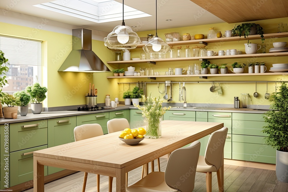 Avocado Delight: A Fresh and Contemporary Design in a Modern Kitchen Scene