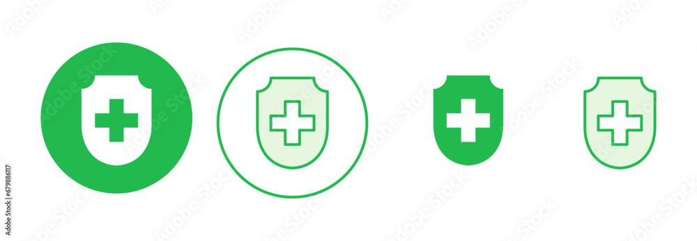 Health insurance icon set. Insurance health document icon Health insurance icon set. Insurance health document icon