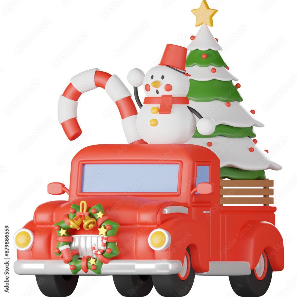 Naklejka premium Christmas Car 3d Illustration