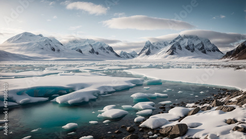 Pristine and untouched Arctic wilderness, with frozen lakes and snow-covered peaks - AI Generative