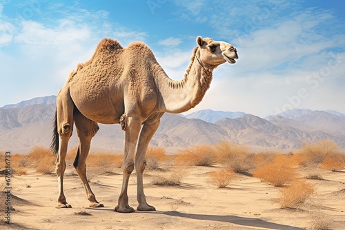 Camillicious Sands: A Captivating Photograph of a Colorful Camel in a Serene Desert Landscape © Michael