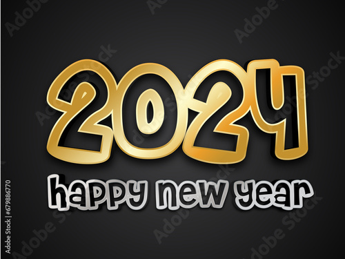 Gold and Silver 2024 Happy new year Text on the black background