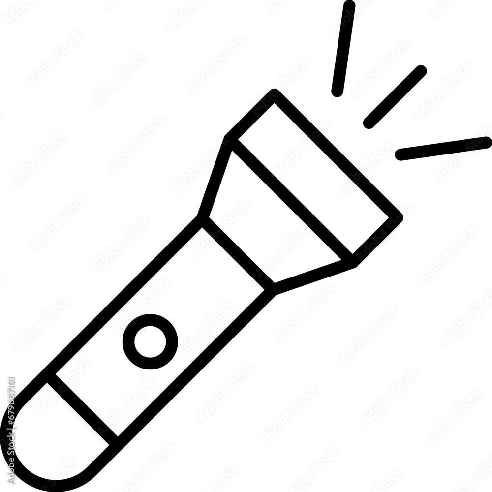 Flashlight Vector Line Icon. Suitable for books, stores, shops. Editable stroke in minimalistic outline style. Symbol for design Flashlight Vector Line Icon. Suitable for books, stores, shops. Editable stroke in minimalistic outline style. Symbol for design