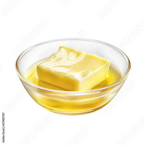 A glass bowl of melted butter isolated on white, Ghee butter , keto, canva, cutout, png