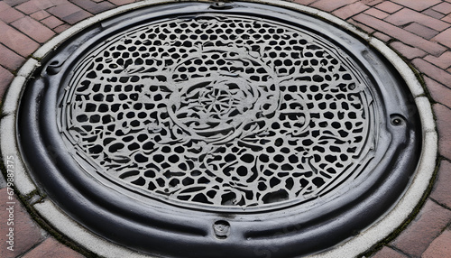 A decorative manhole cover in Haugesund, Scandanavia photo