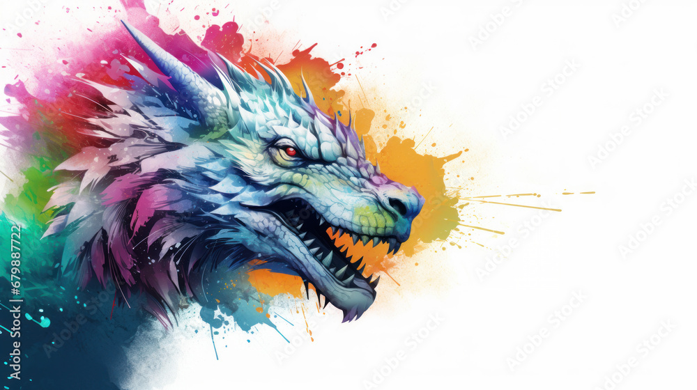 Multi-colored Asian dragon, graffiti technique Multi-colored Asian dragon, graffiti technique