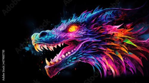 Vibrant-colored Asian dragon on black background © Kondor83