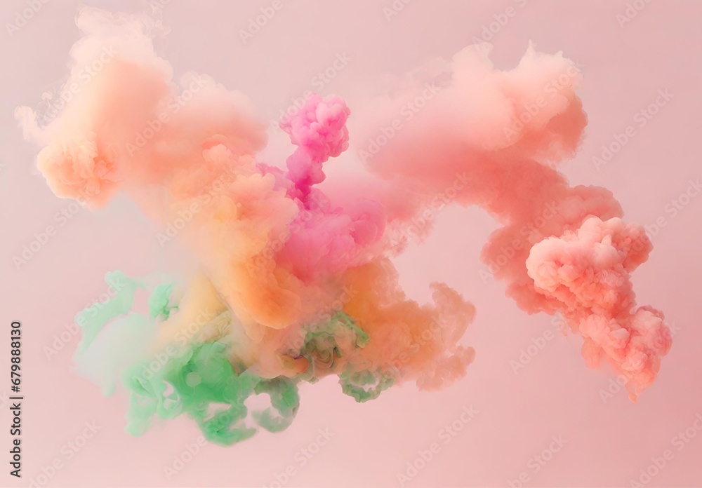 abstract figures of smoke and steam of colors on a white and pale pink background abstract figures of smoke and steam of colors on a white and pale pink background
