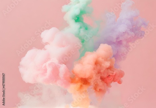 abstract figures of smoke and steam of colors on a white and pale pink background